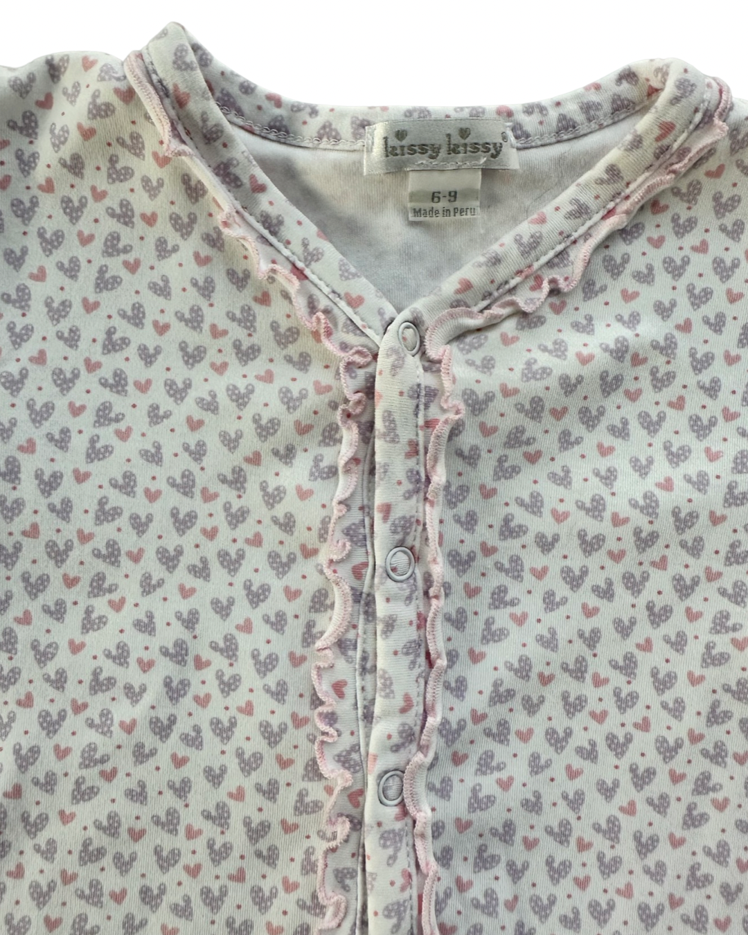 6-9M Baby Girl Kissy Kissy Pink & Purple Heart Sleeper PJs