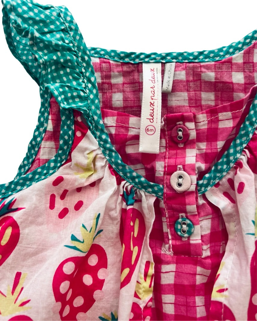 6M Baby Girl Deux Par Deux Strawberry Bubble Romper