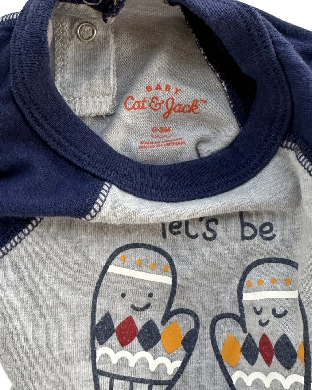 0-3M Baby Boy Cat & Jack Winter Cuddle Buddies Mitten Long Sleeve Onesie