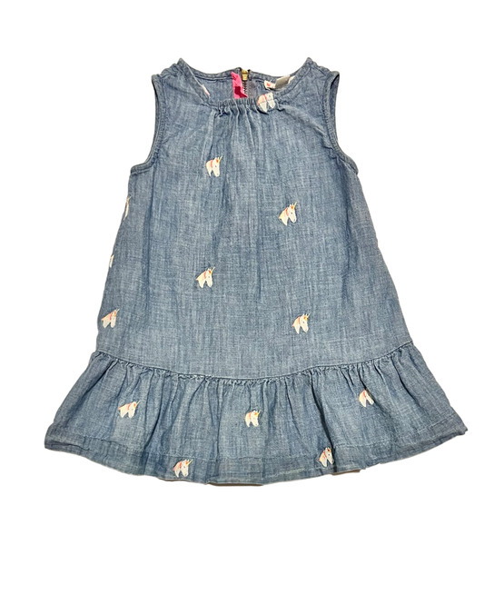 2T Toddler Girl CrewCuts Chambray Unicorn Dress