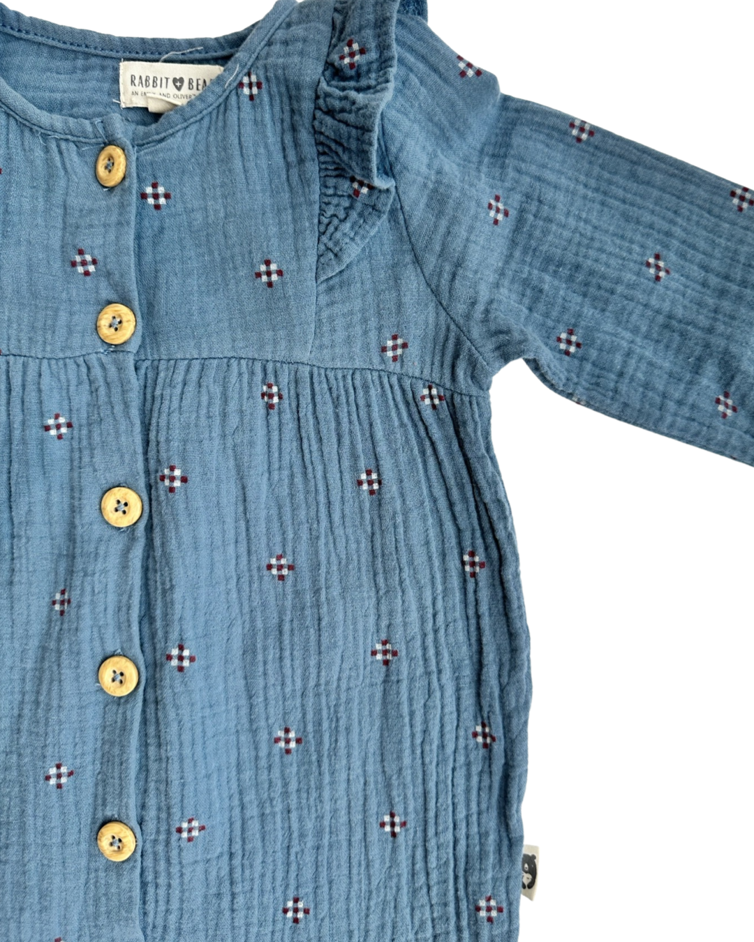 18M Baby Girl Rabbit + Bear Muslin Romper + Bonnet