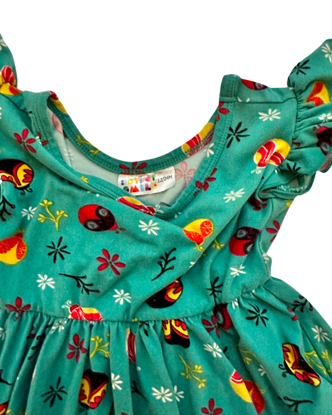 12M-24M Baby Girl Dot Dot Smile  Teal Ladybug Twirl Dress