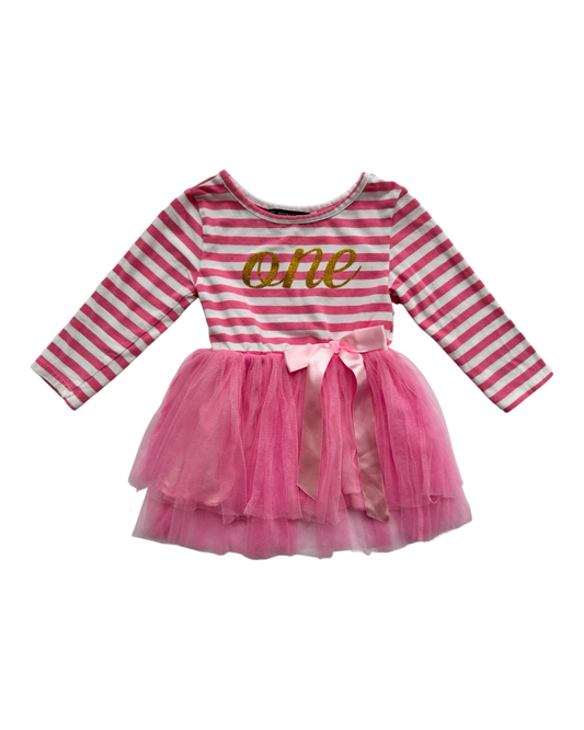12M Toddler Girl Pink Tutu Tulle One Birthday Dress