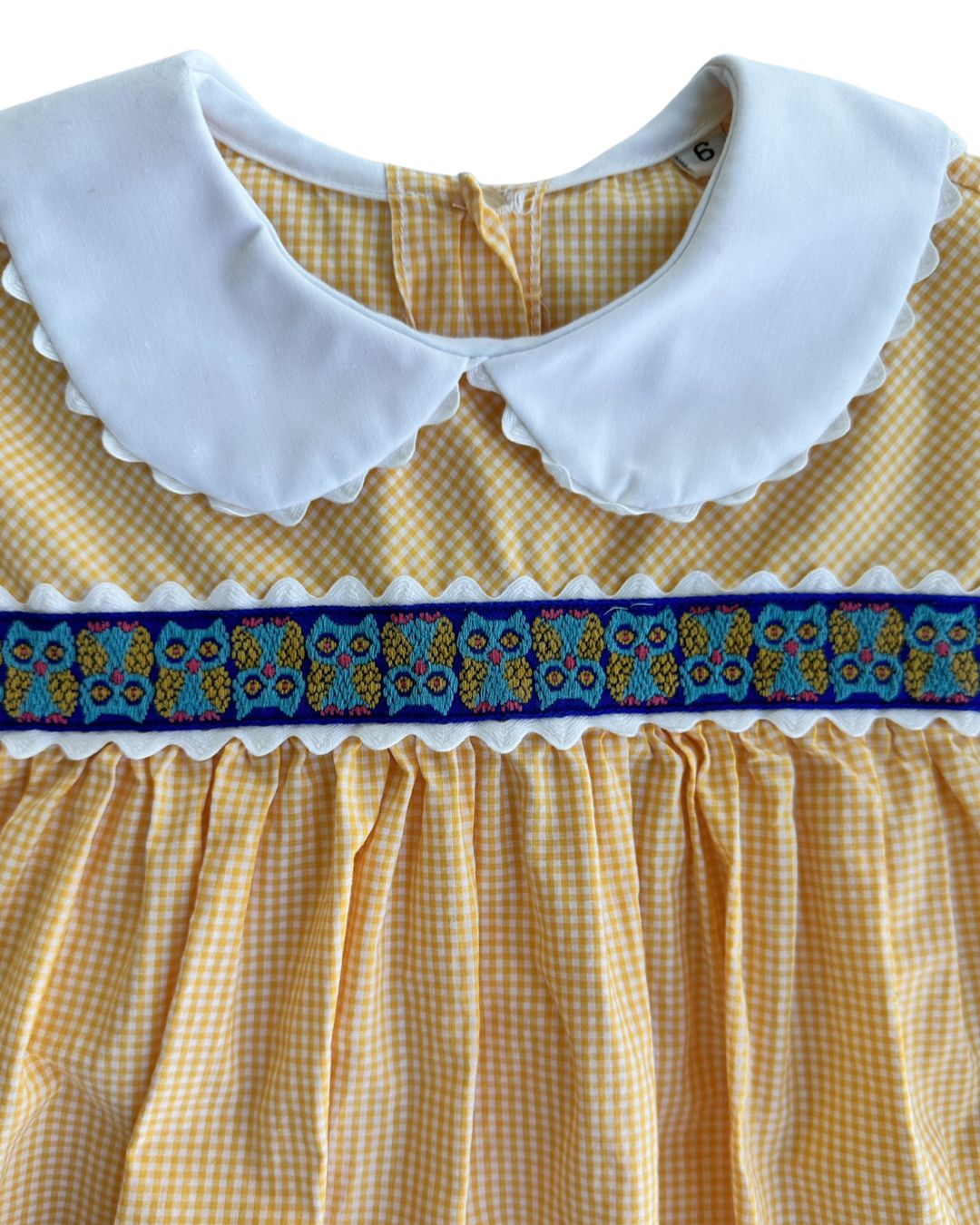 6 Youth Girls Classic Orange Gingham Boutique Dress w/ Peter Pan Collar and Owl Design