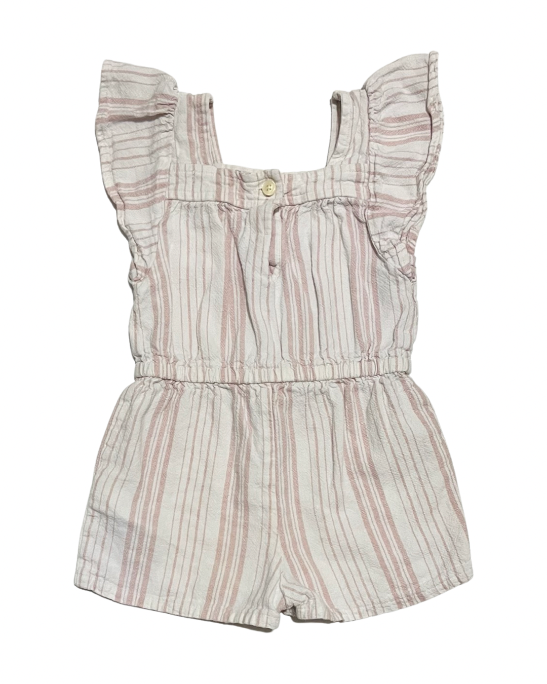 18M-24M Baby Girl Dusty Rose & Cream Striped Old Navy Flutter Sleeve Romper