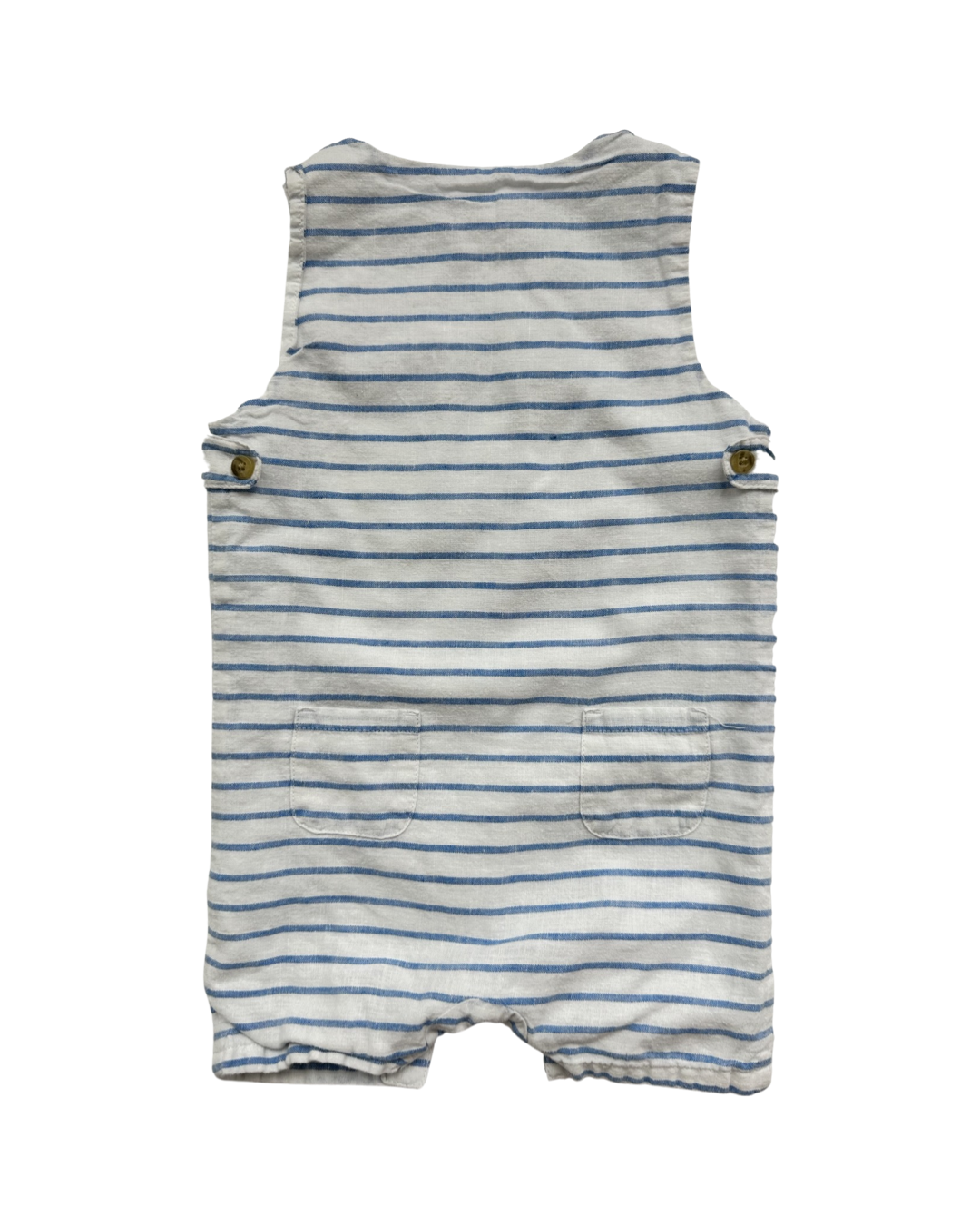 12M-18M Baby Boy Janie & Jack Blue Striped Linen Romper