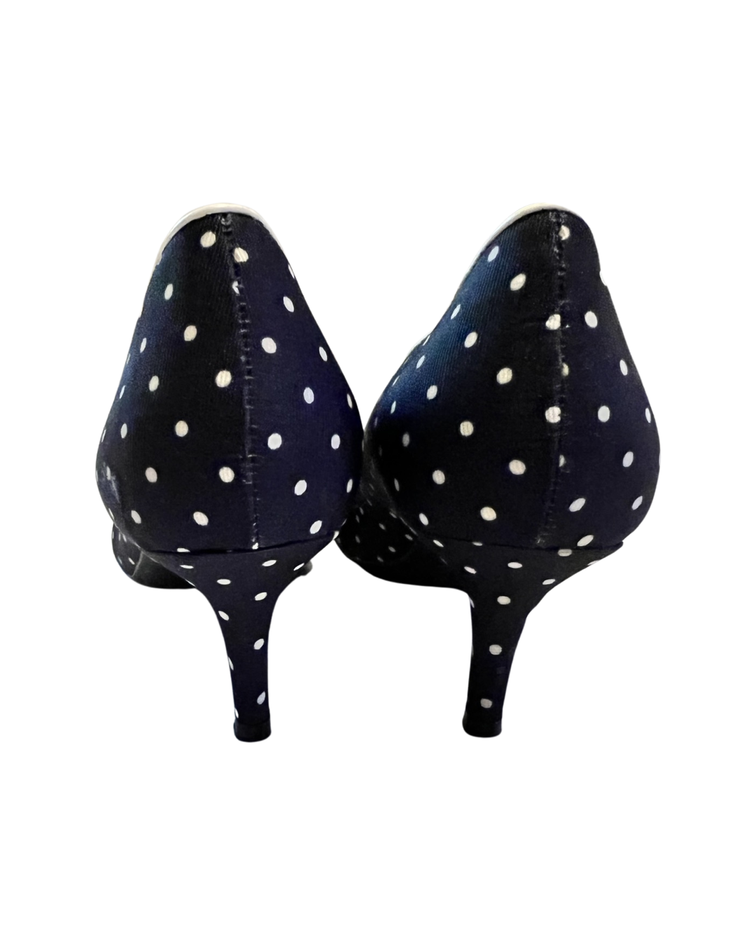 Womens Size 6.5 Isaac Mizrahi Live! Navy Polka Dot Pumps Shoes