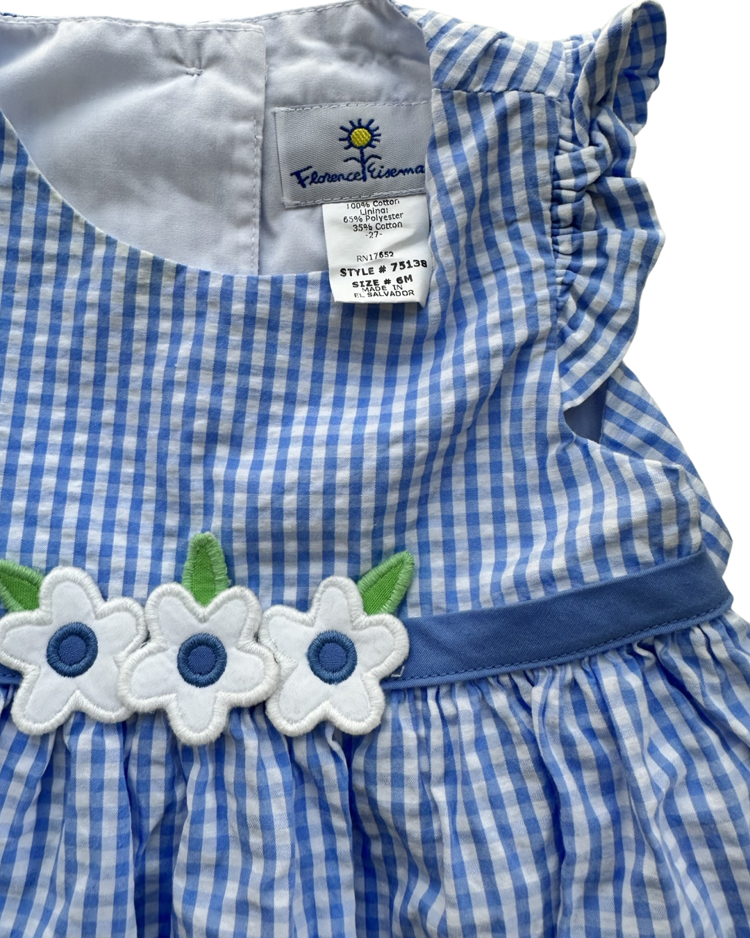 6M Baby Girl Florence Eiseman Blue Gingham Dress