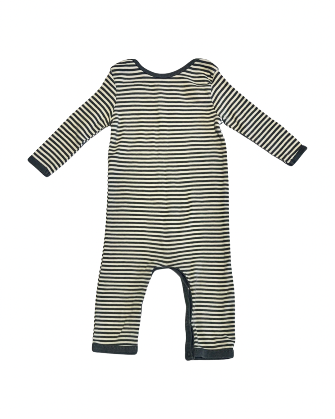 0-3M Baby Boy Burt’s Bees Gray & White Striped Organic Cotton Romper