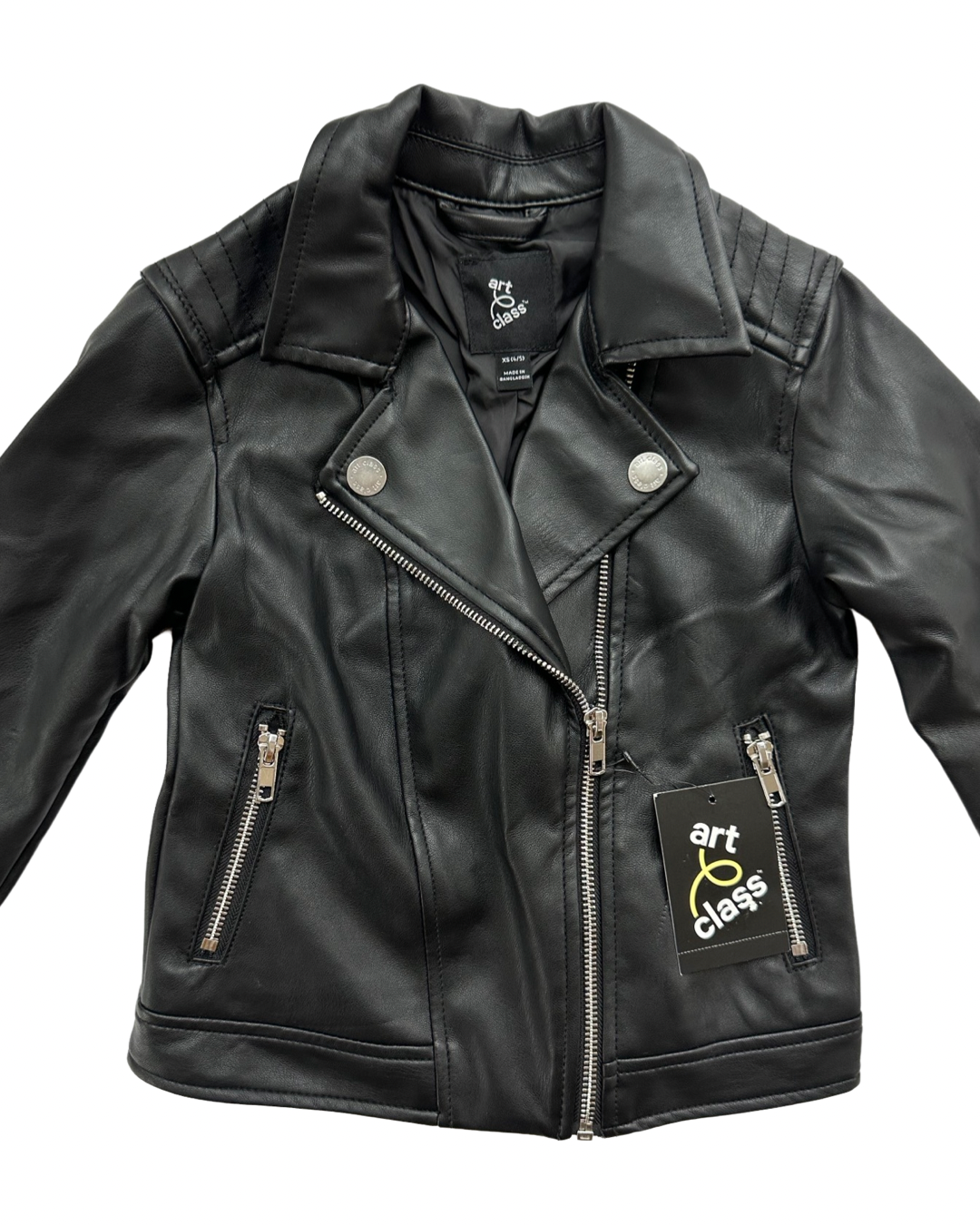 XS (4-5) Toddler Girl XS Black Faux Leather Art Class Motorcycle Jacket NWT