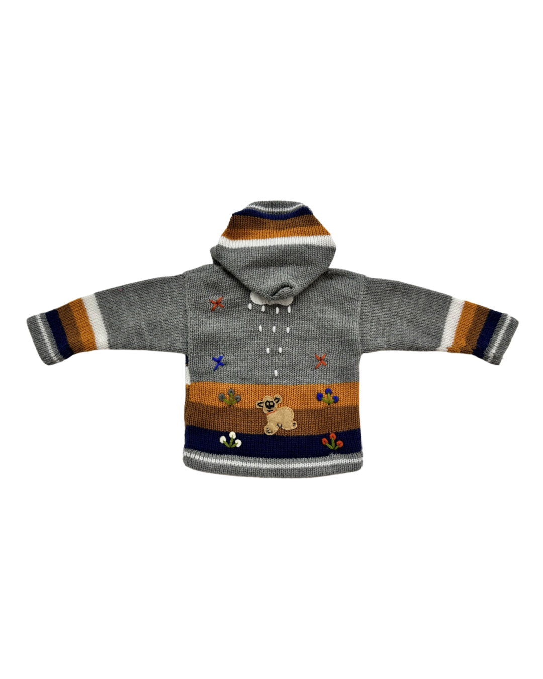 12M-18M Baby Boy Peruvian Embroidered Knit Zip Up Hoodie Sweater Cardigan