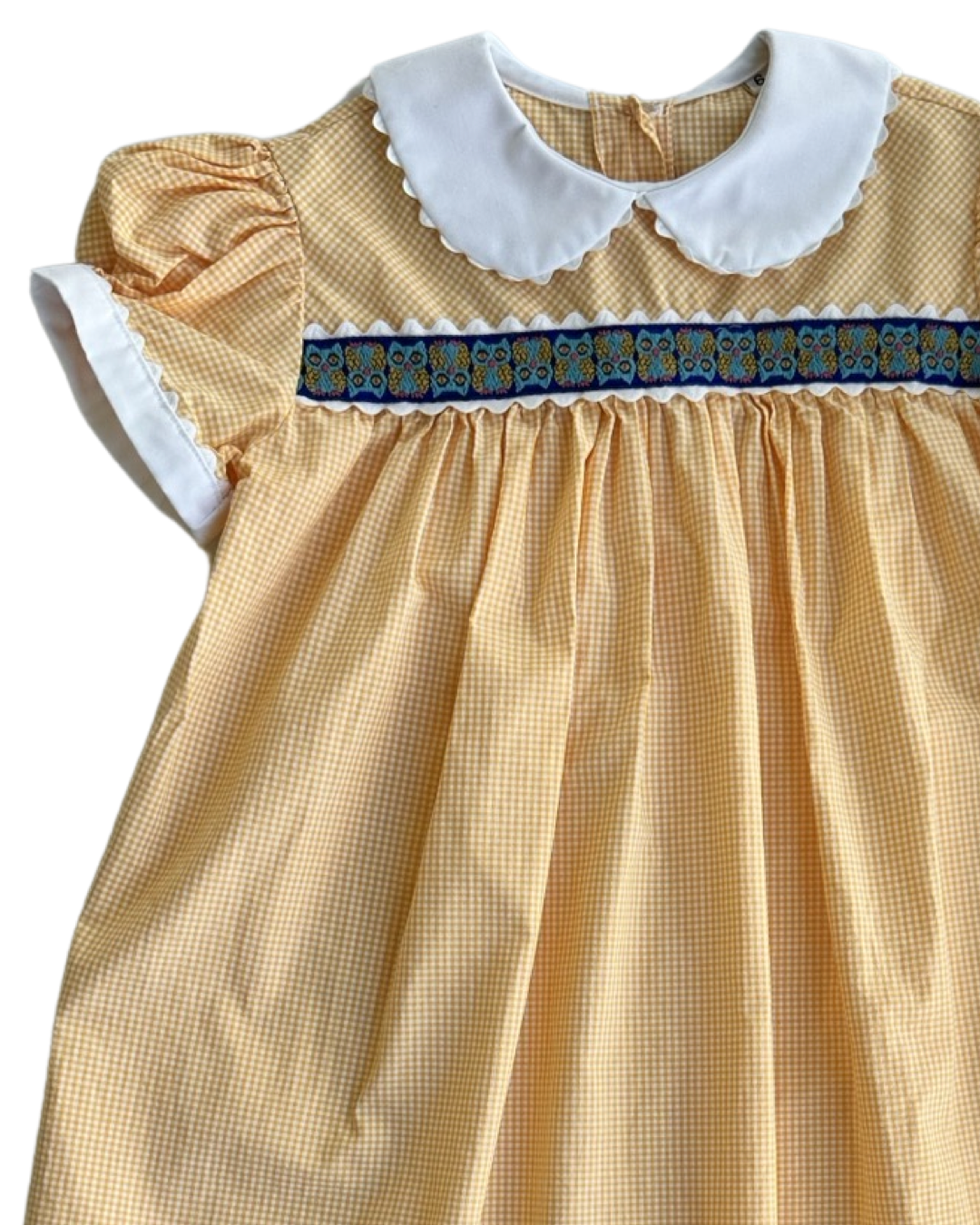 6 Youth Girls Classic Orange Gingham Boutique Dress w/ Peter Pan Collar and Owl Design