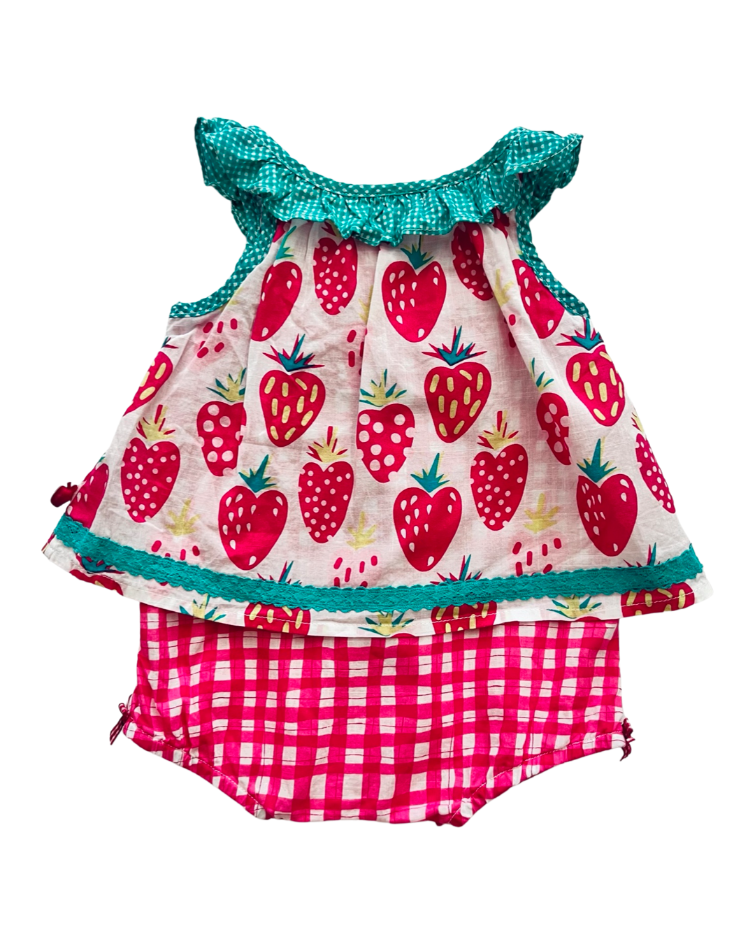 6M Baby Girl Deux Par Deux Strawberry Bubble Romper