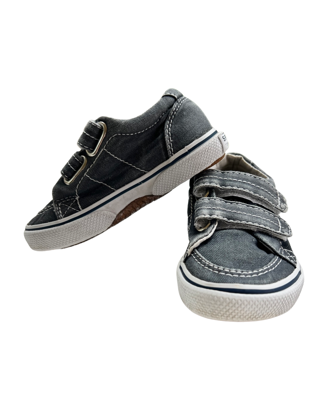 6C Toddler Boy Gray-Blue Canvas Sperry Top-Sider Velcro Shoes