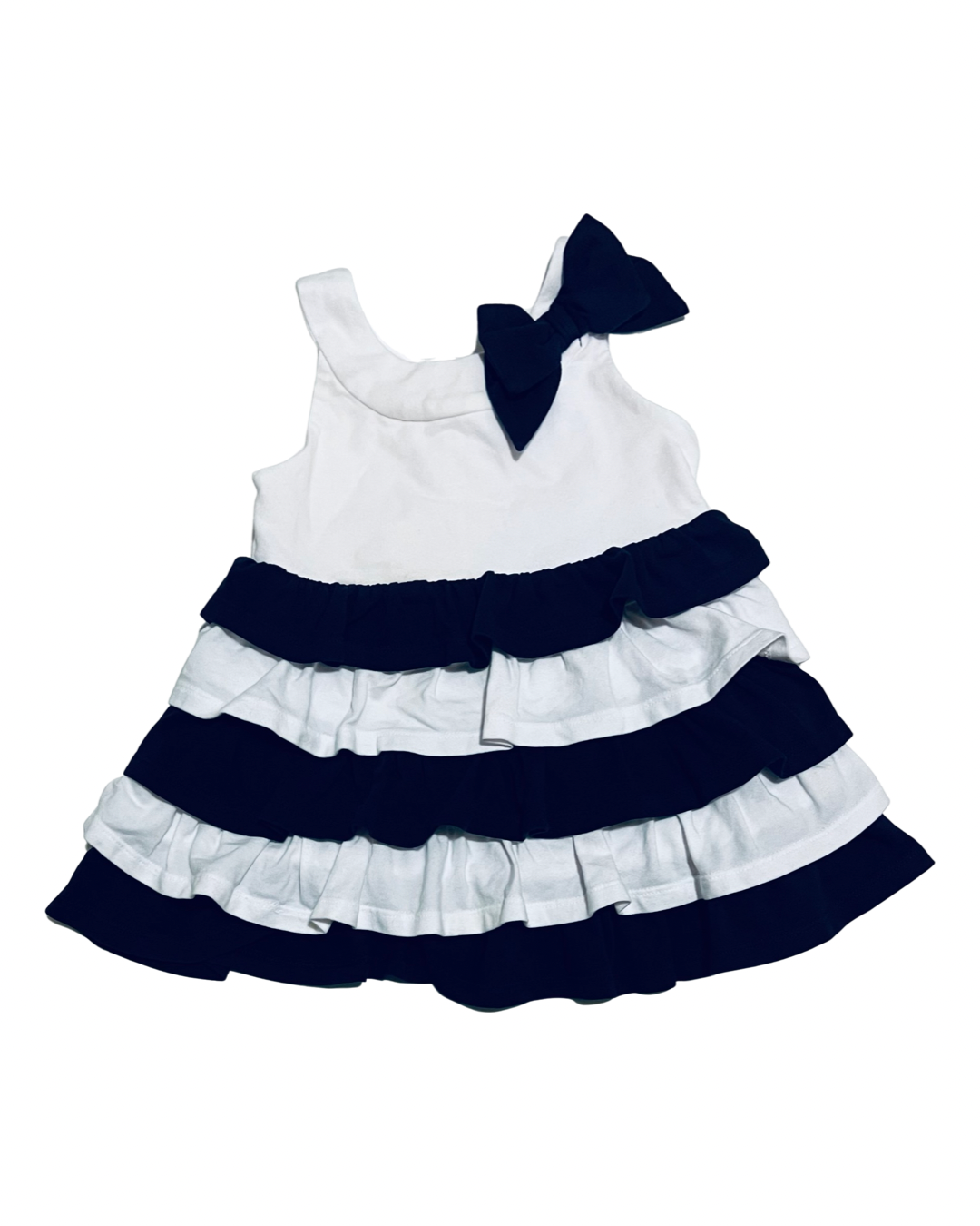 3-6M Baby Girl Navy / White Striped Janie & Jack Tiered Ruffle Dress