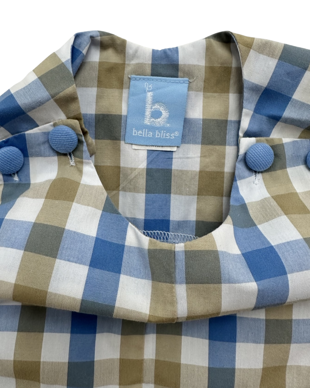 18M Baby Boy Bella Bliss Blue / Taupe Plaid Romper