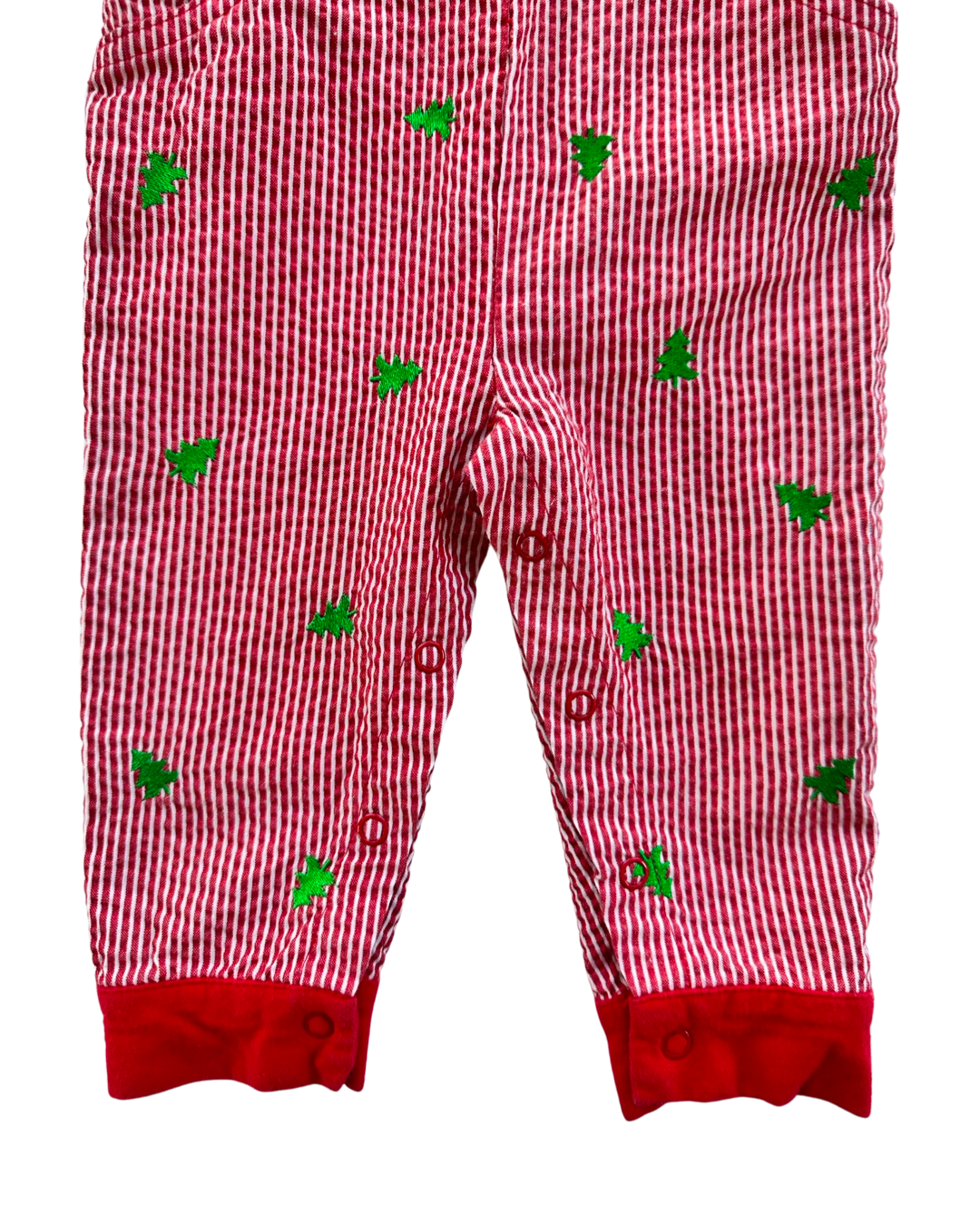 9M Baby Boy Red Striped Seersucker Christmas Tree / Santa Longall Romper