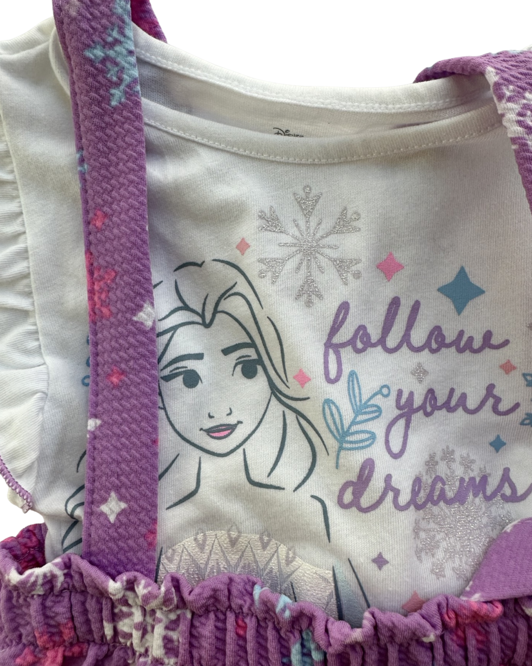 2T Toddler Girl Disney Frozen Elsa Purple Jumper Skirt with White Top