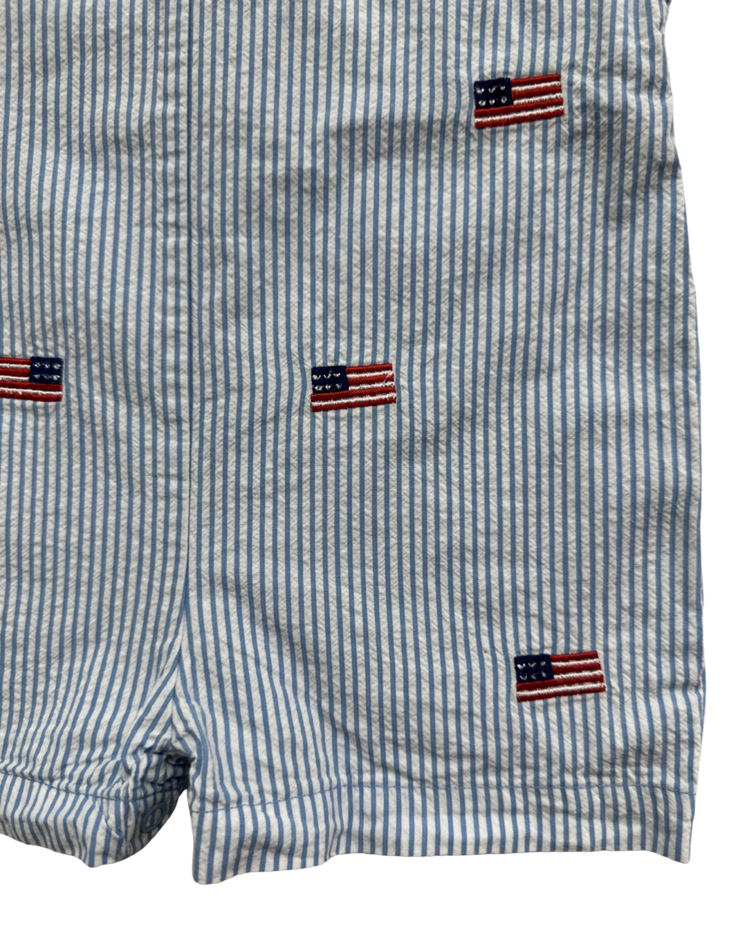 9M Baby Boy Baby Luigi Boutique Blue Seersucker American Flag Embroidered Romper
