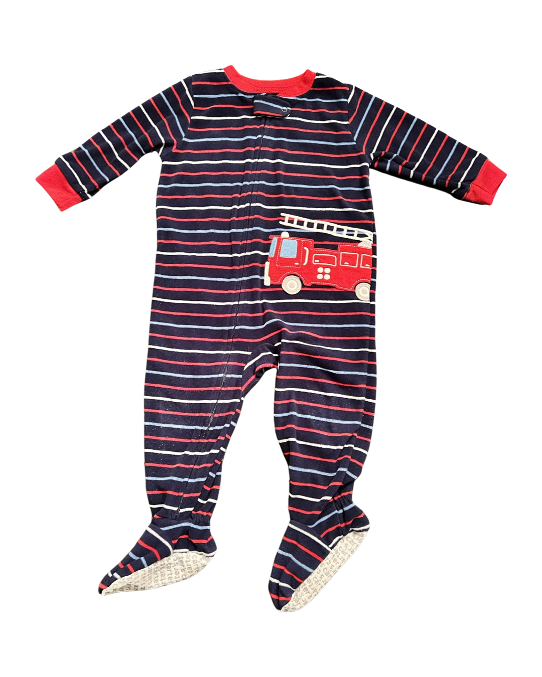 12M Baby Boy Carters Striped Fleece Firetruck PJs