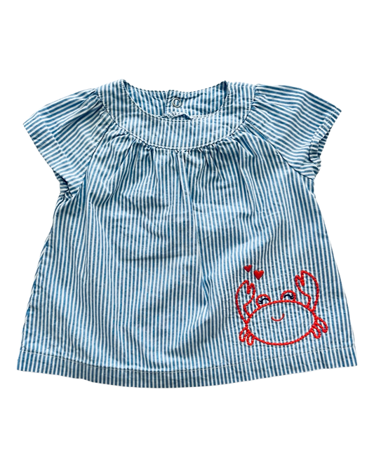 6M Baby Girl Carters Blue Striped Crab Top
