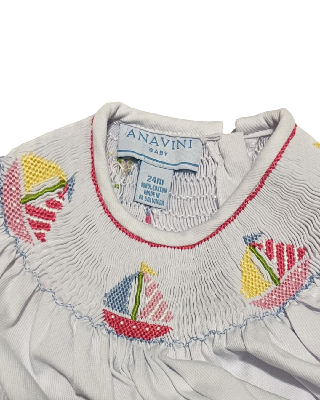 24M Baby Girl White Anavini Smocked Sailboat Dress