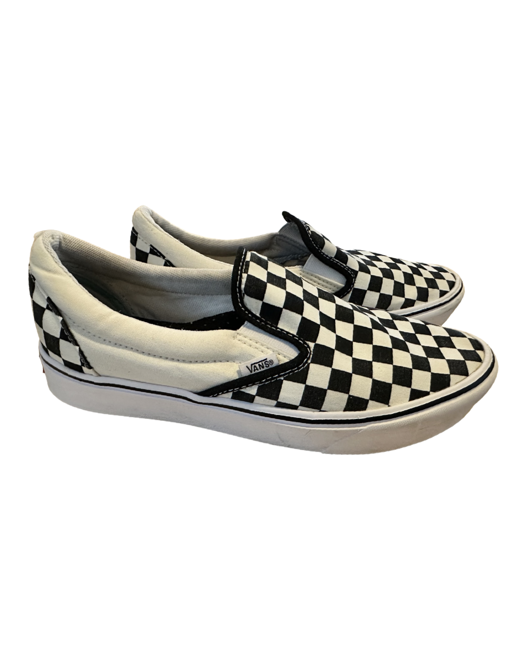 Men’s 9.5 Women’s 11 Black and White Checkered Slip-on Vans