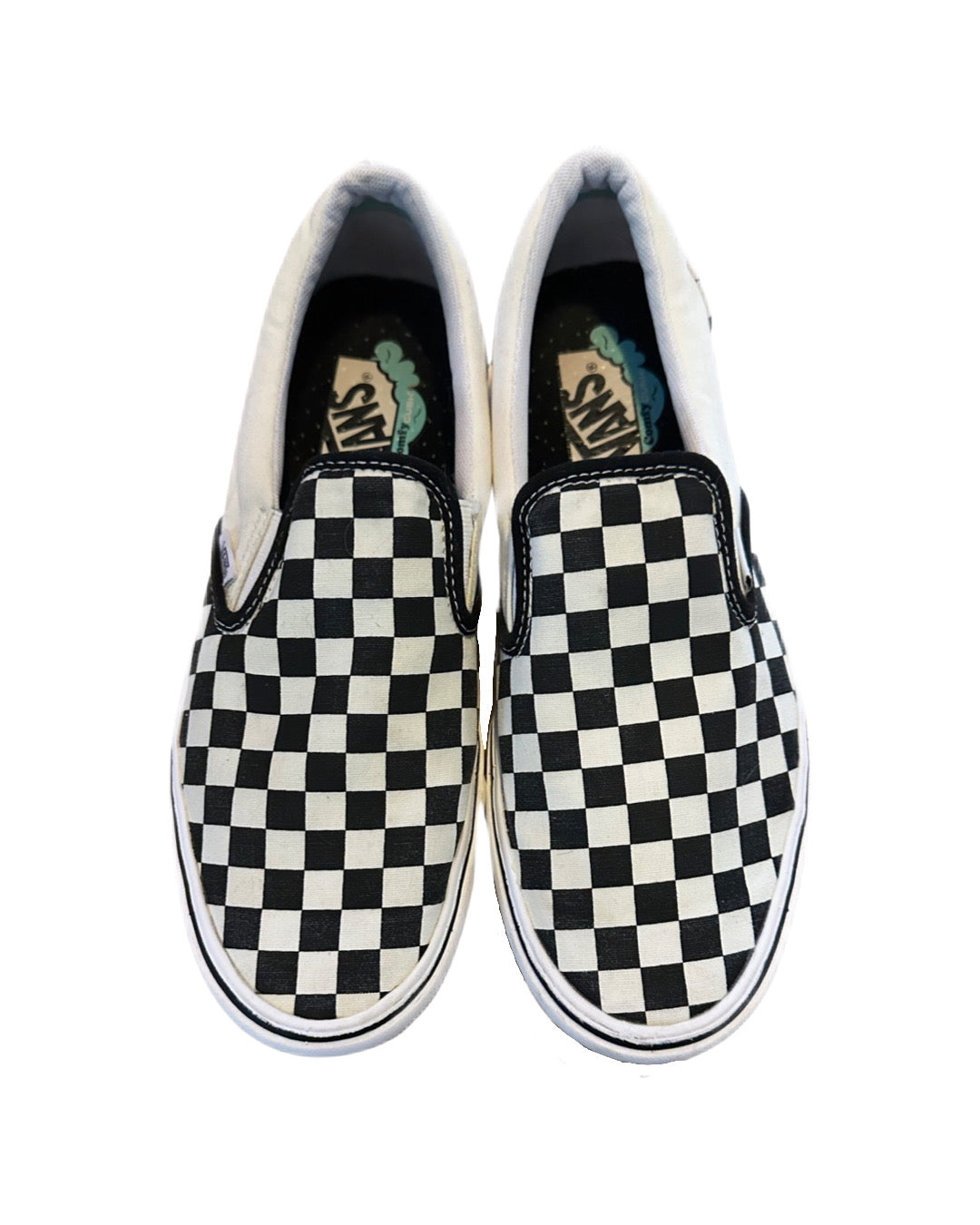 Men’s 9.5 Women’s 11 Black and White Checkered Slip-on Vans