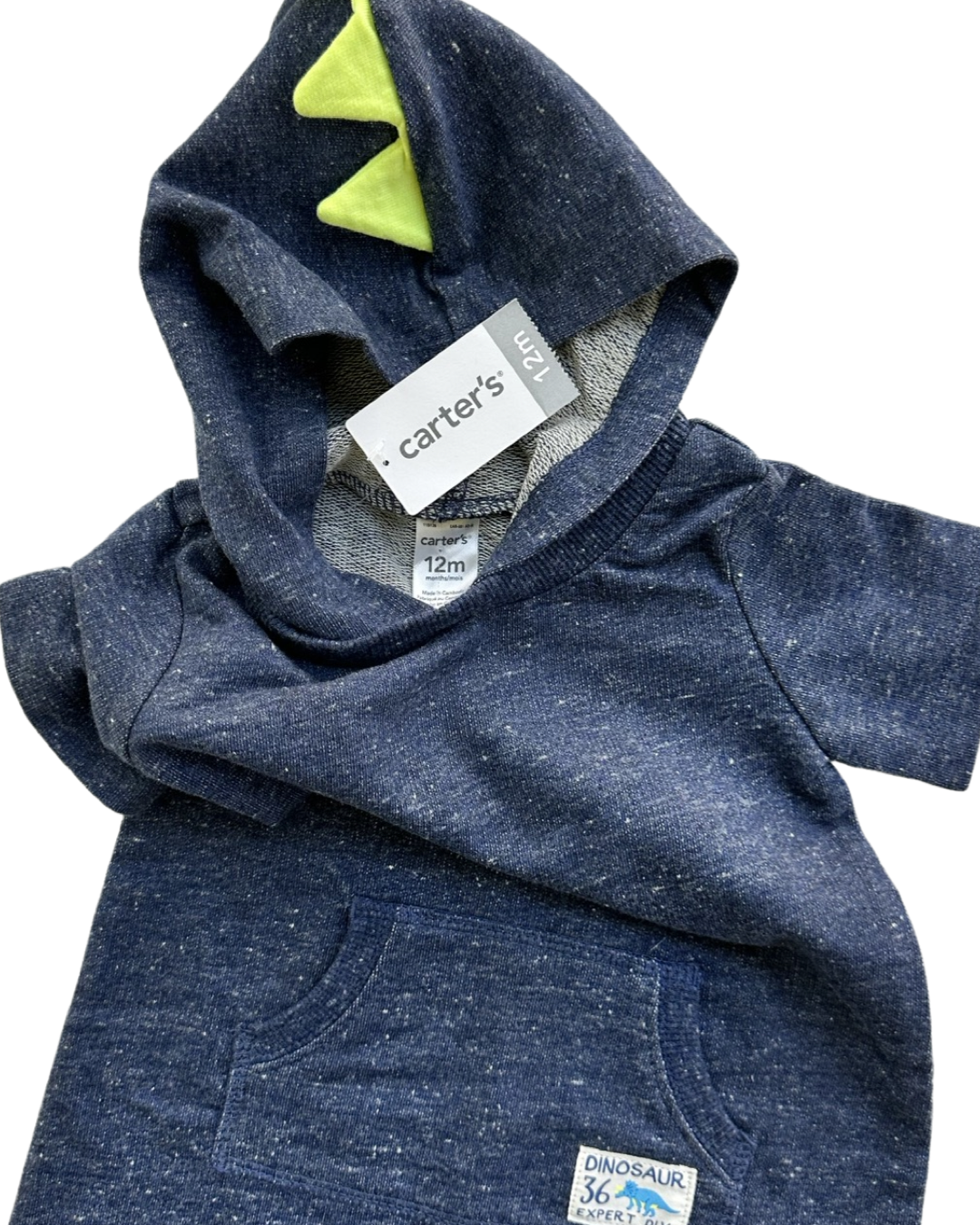 12M Baby Boy Carters Blue Dinosaur Hooded Romper NWT