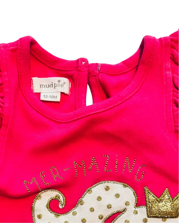 12M-18M Baby Girl Pink MudPie Mermaid Top