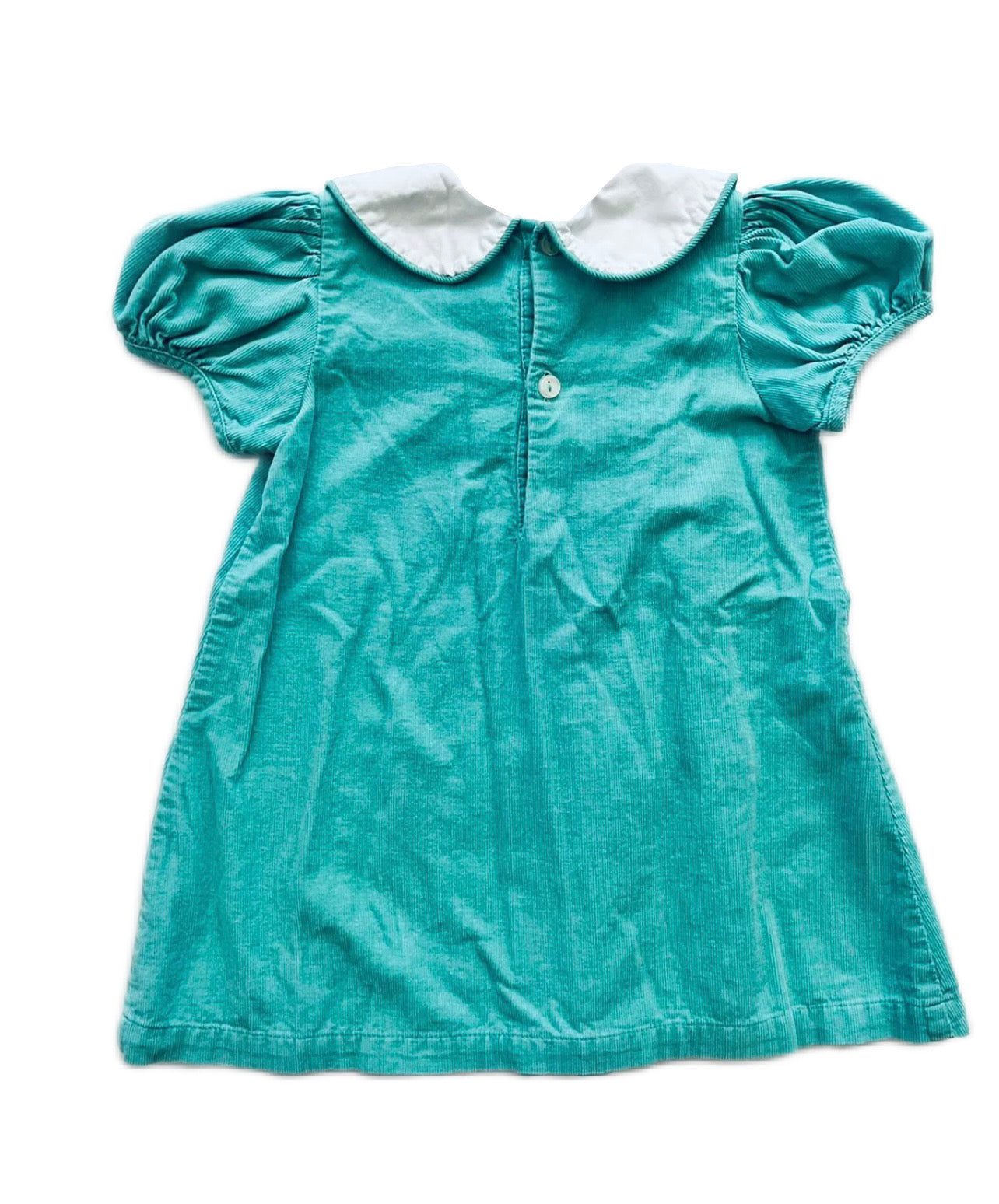 18M Baby Girl Smockadot Teal Corduroy Peter Pan Collar Dress