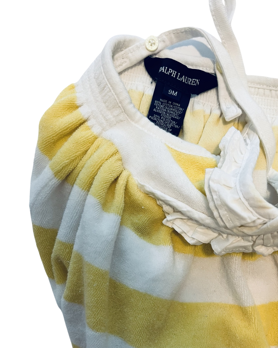 9M Baby Girl Ralph Lauren Yellow Striped Terry Dress / Swim Coverup