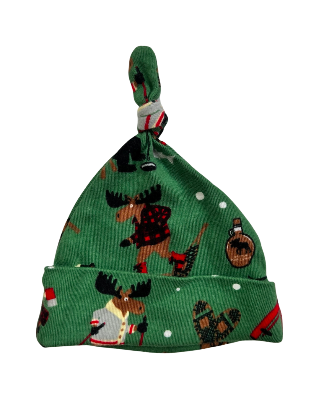 3-6M Baby Boy Little Blue House Winter Moose Sleeper w/ Knotted Beanie