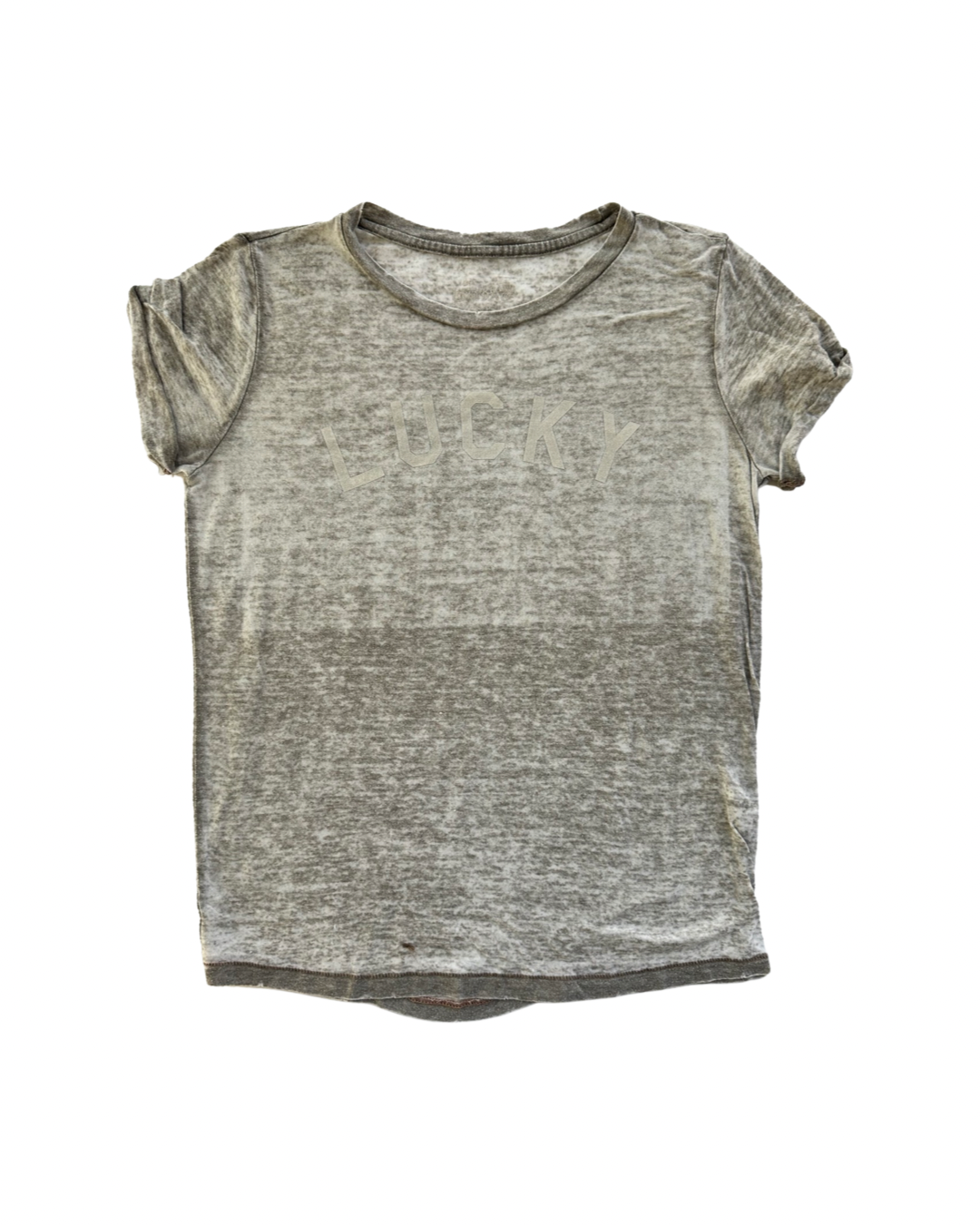 Women’s Size Small Lucky Brand Gray Distressed T-Shirt Top