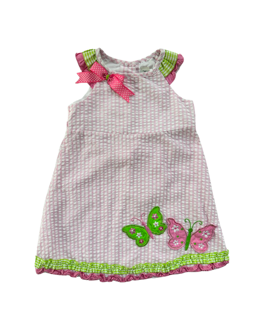 3T Toddler Girl Pink Seersucker Rare Too! Butterfly Dress