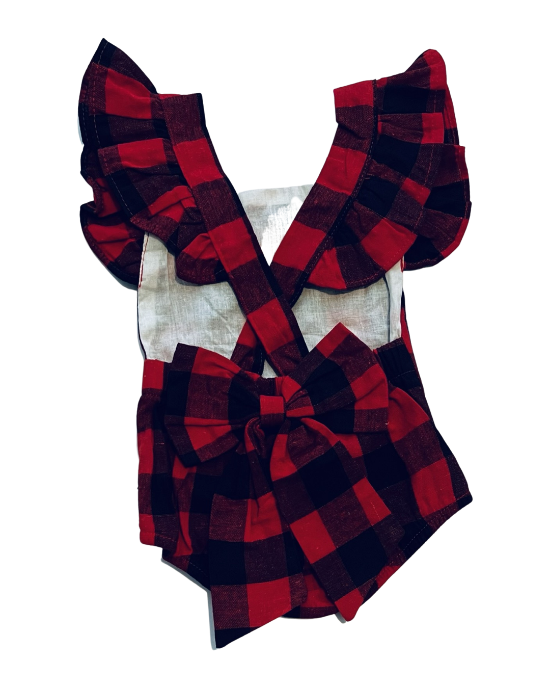 0-3M Baby Girl Buffalo Print Flutter Sleeve Bubble Romper