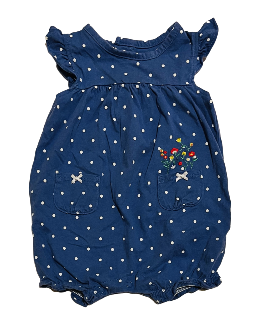 6M Baby Girl Blue / White Carters Polka Dot Bubble Romper