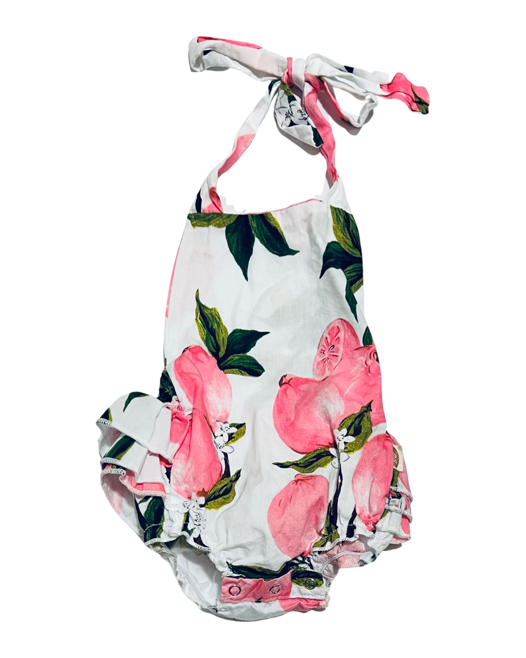 6-12M Baby Girl Pink Lemon Halter Rufflebutt Bubble