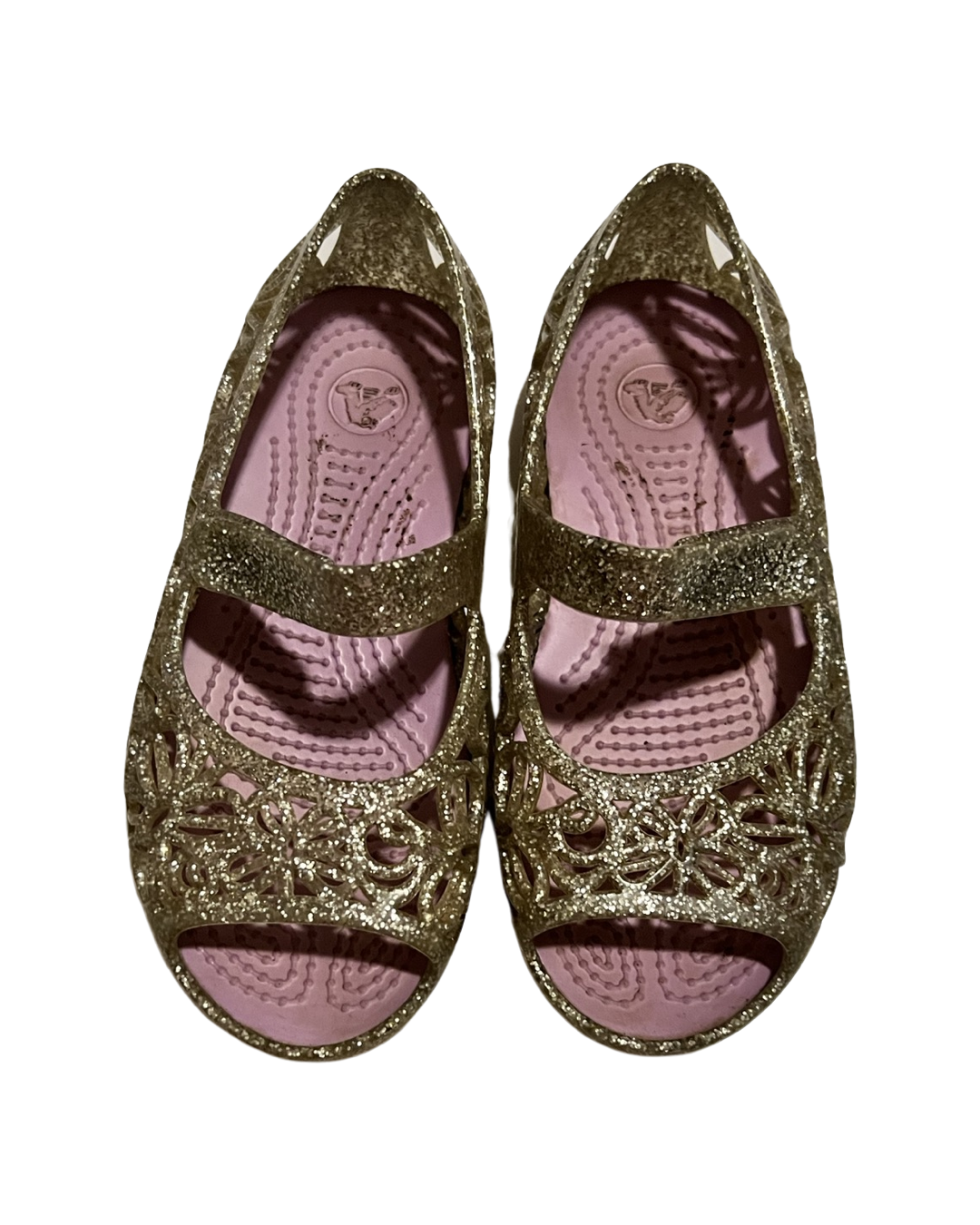 9C Toddler / 10C Toddler Girl Silver / Gold Glitter Velcro Crocs