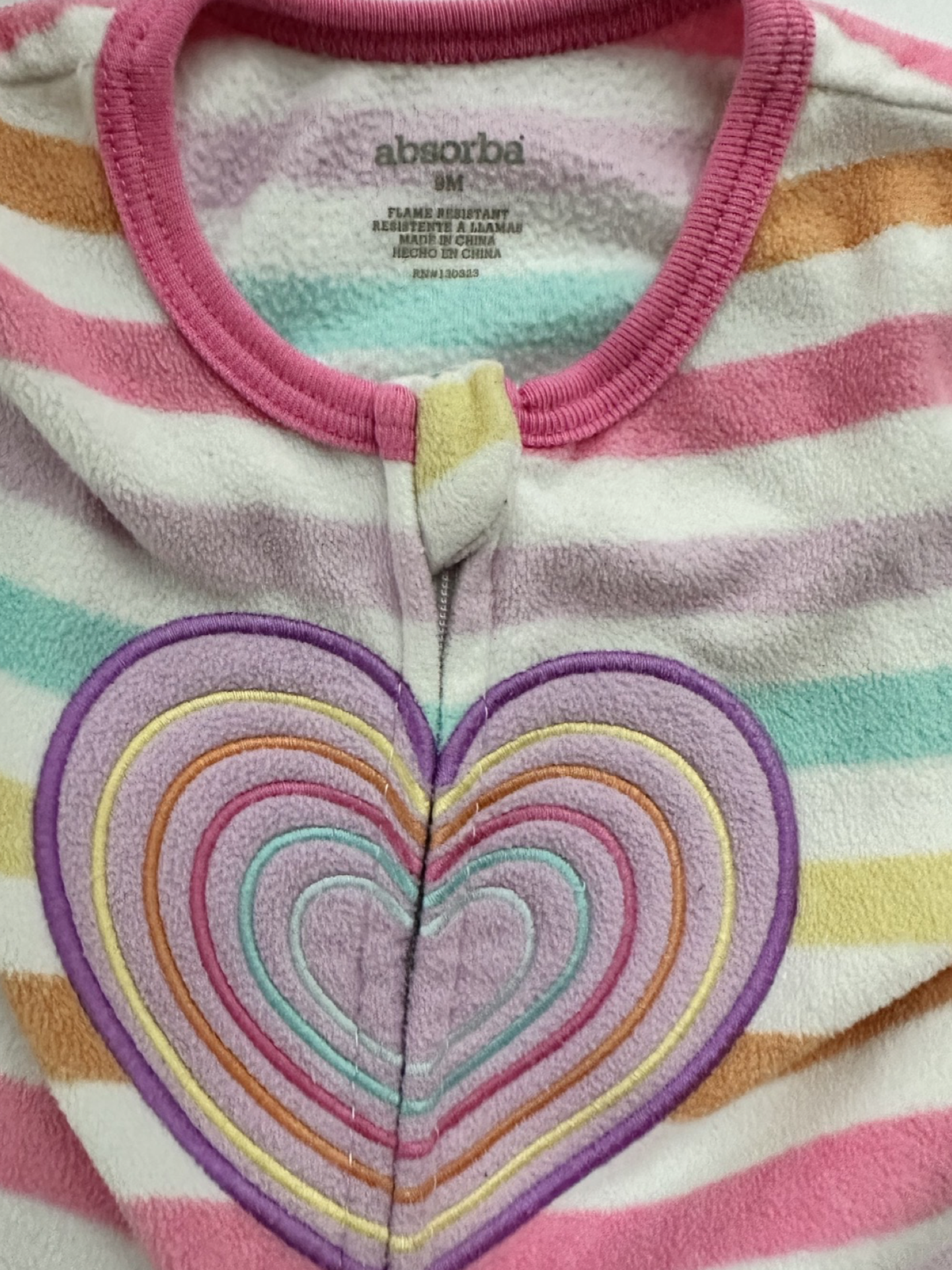 9M Baby Girl Absorba Heart Striped Fleece Sleeper PJs