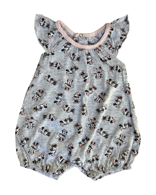 0-3M Baby Girl DISNEY Minnie Mouse Gray Romper