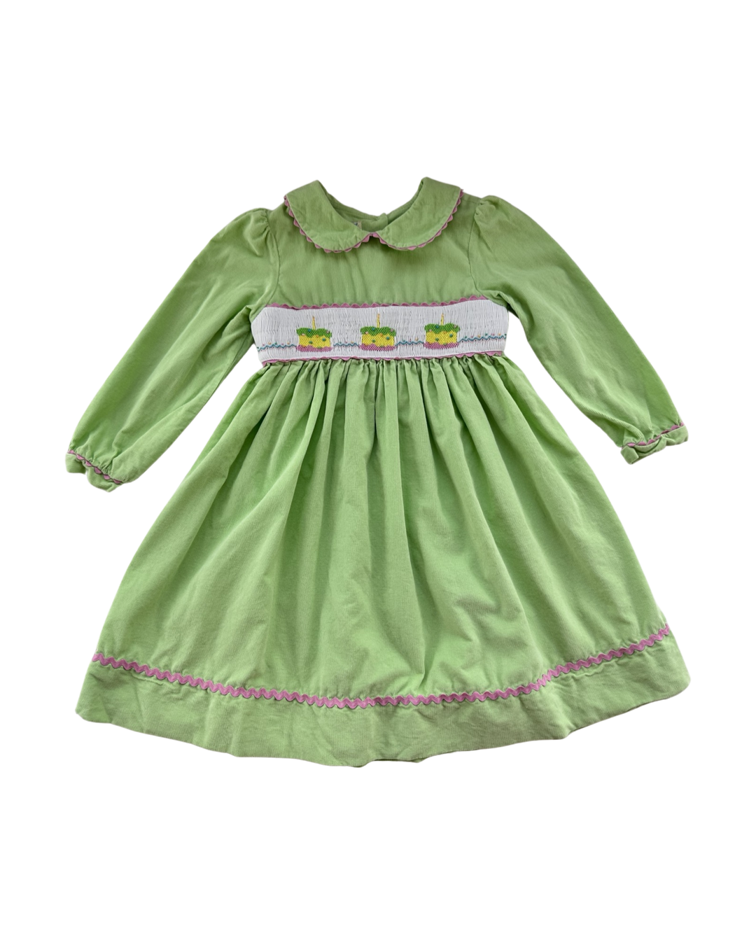 6x Girls Marmellata Lime Green Smocked Birthday Cake Cord Dress
