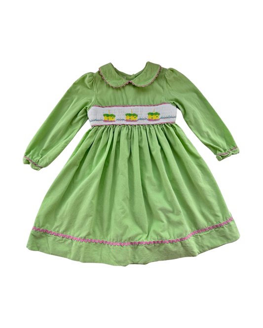 6x Girls Marmellata Lime Green Smocked Birthday Cake Cord Dress