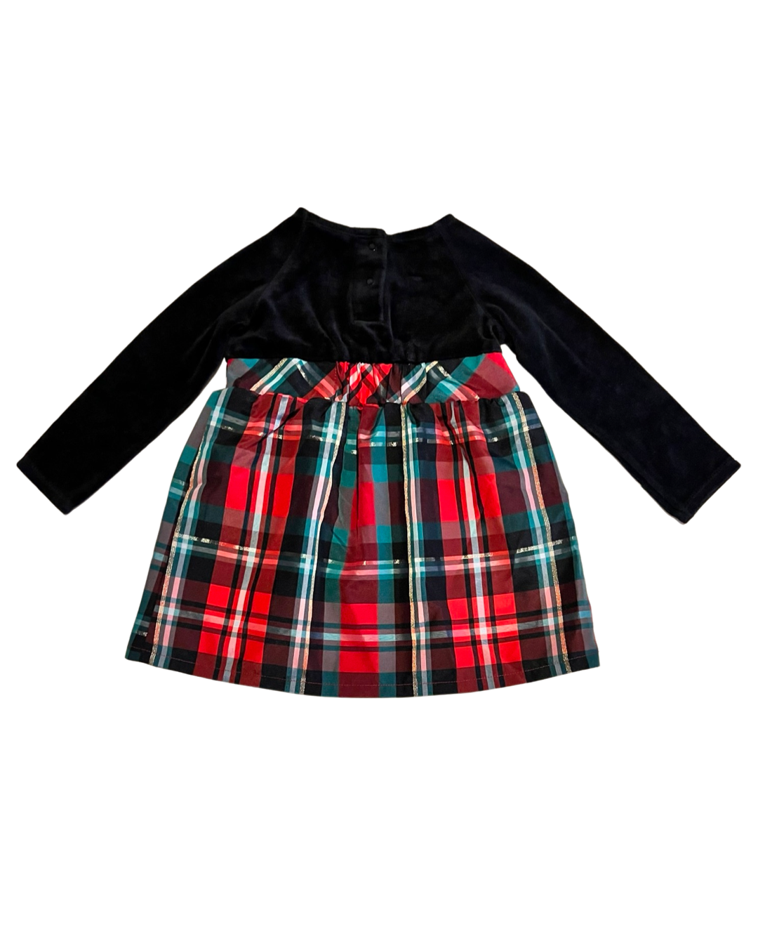 24M Baby Girl HealhTex Tartan Plaid & Black Velvet Christmas Dress