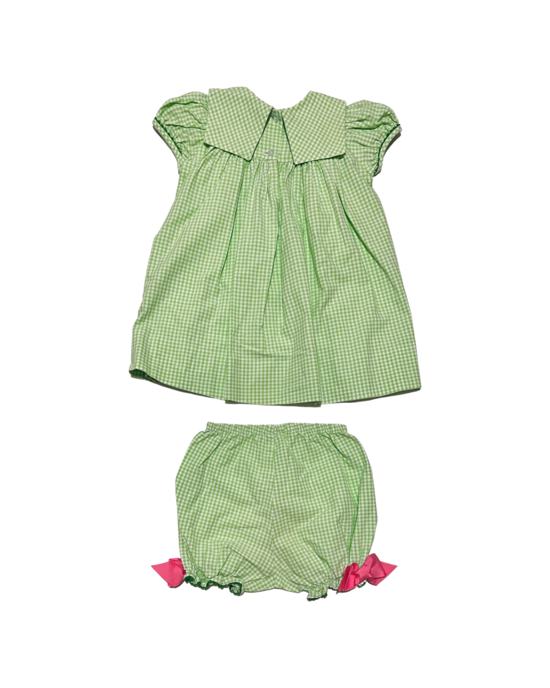24M Baby Girl Green Gingham Peaches & Cream 2Pc Set Dress w/ Matching Bubble Bloomers