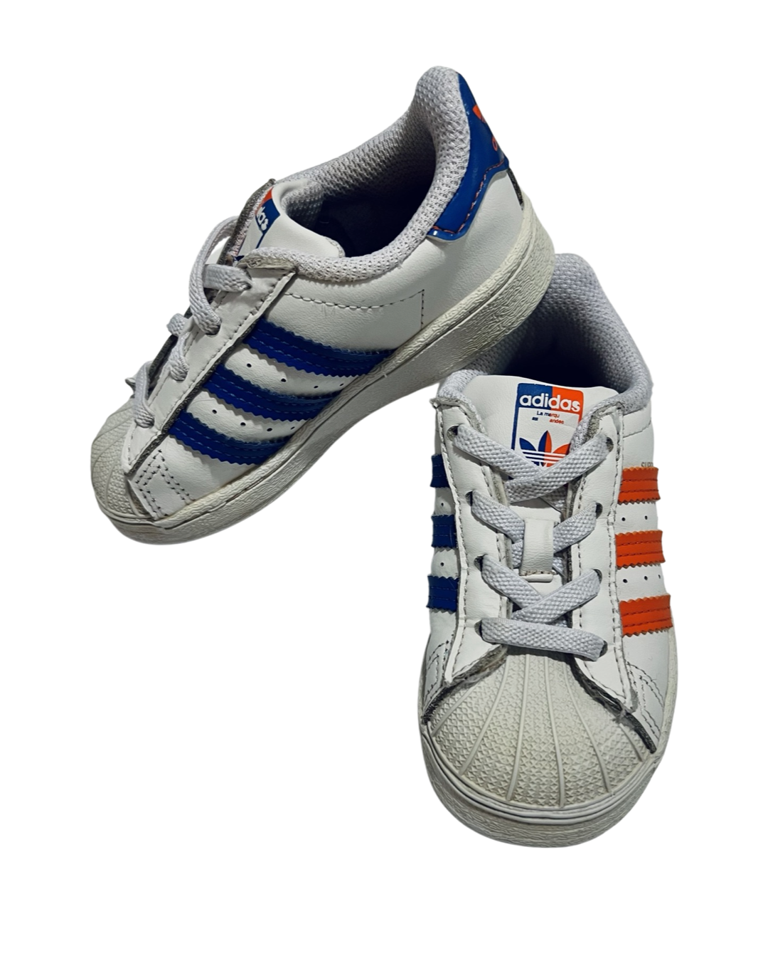 7C Toddler Boy / Girl Orange and Blue Adidas Ortholite Shell Toe Shoes