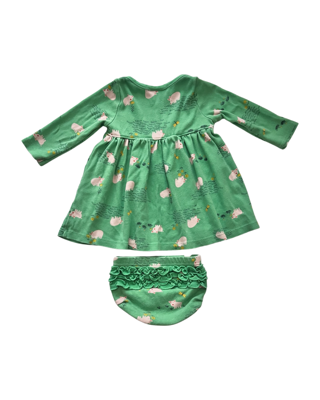 12M-18M Baby Girl Hanna Andersson Green Pig Dress Set