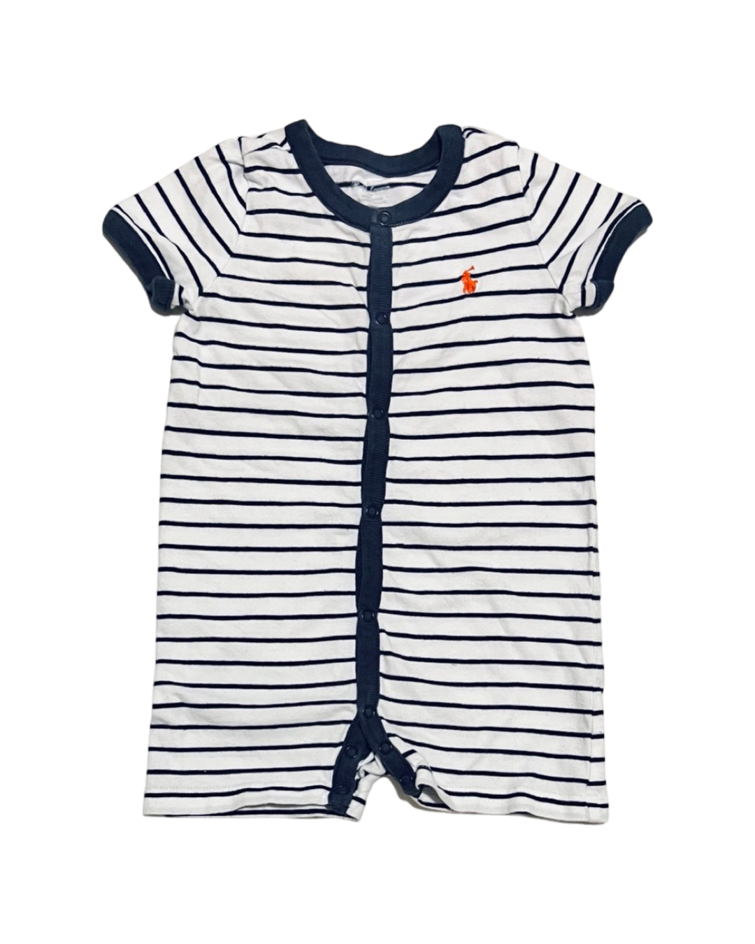 9M Baby Boy Navy / White Stripe Ralph Lauren Romper