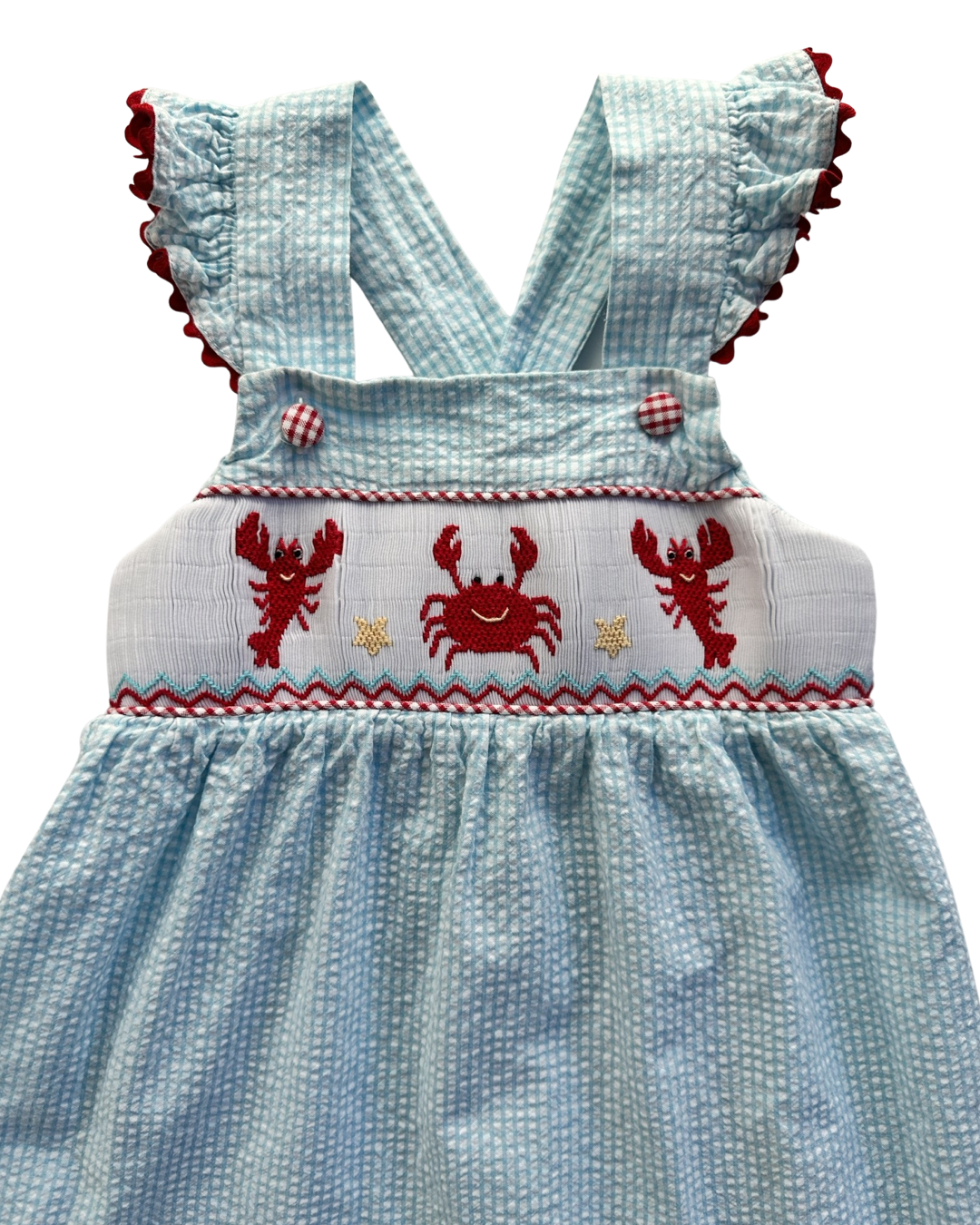 18M Baby Girl StellyBelly Blue Seersucker Smocked Crab & Lobster Dress