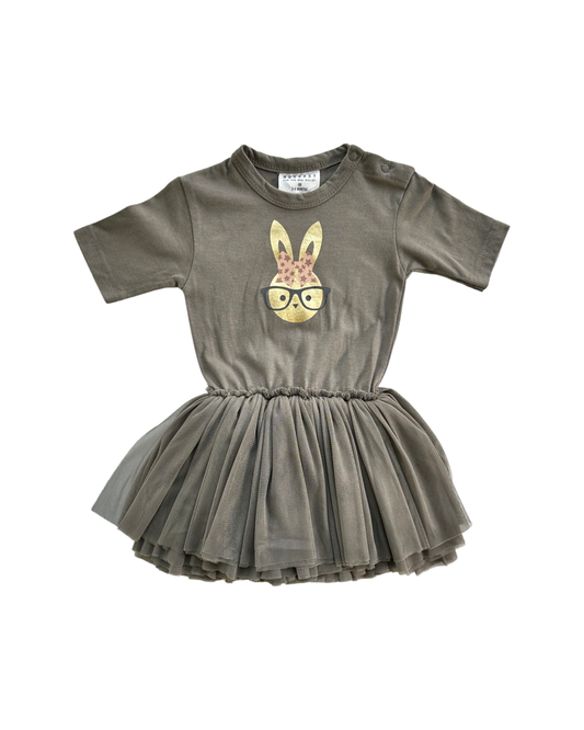 3-6M Baby Girl Huxbaby Hip Bunny Gray Tutu Onesie Dress